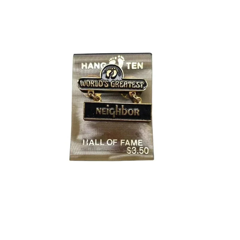 Hang Ten World's Greatest Neighbor Hall of Fame Footprints Lapel Brooch Pin VTG